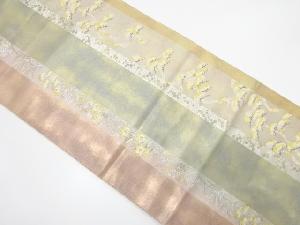 縞に松・秋草模様織り出し　袋帯